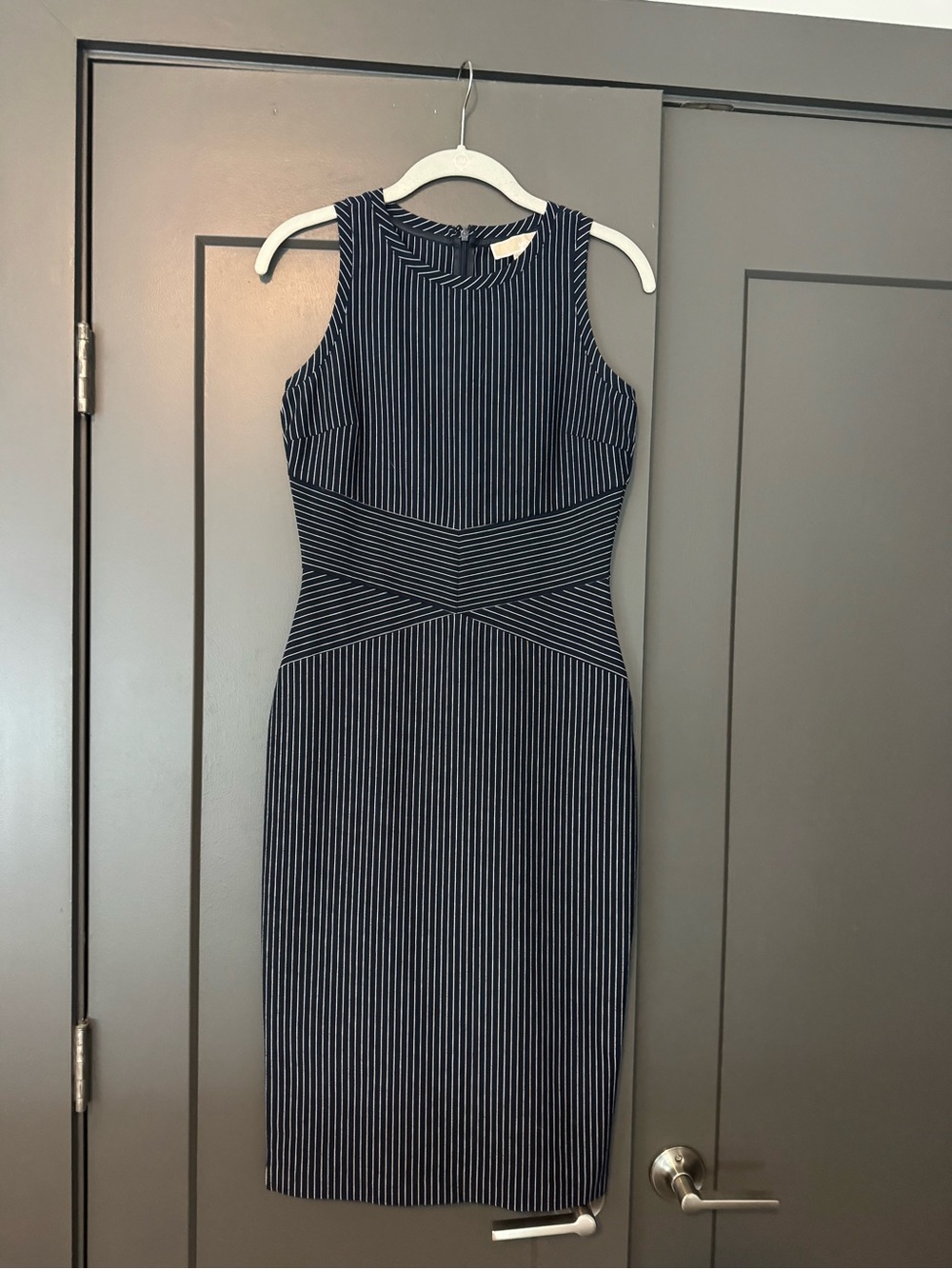 MICHAEL Michael Kors Navy and White Pinstripe Sheath Dress